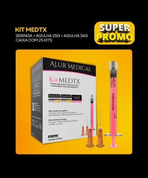 KIT MEDTX - Agulha 34G + Agulha 25G + Seringa 1ml